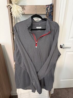 Kirkland Signature Gray Heather Quarter-Zip Pullover with Red Trim